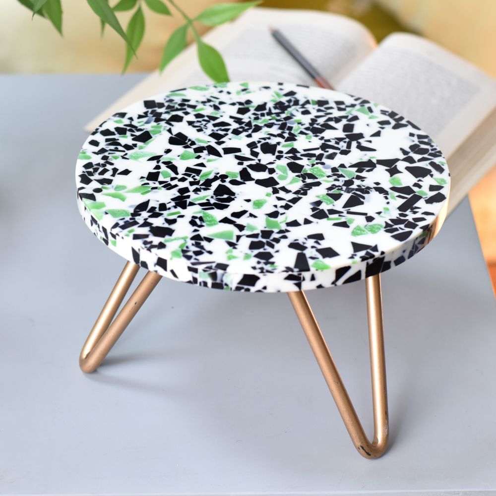 Terrazzo Wood Resin Cake Stand With Iron Legs