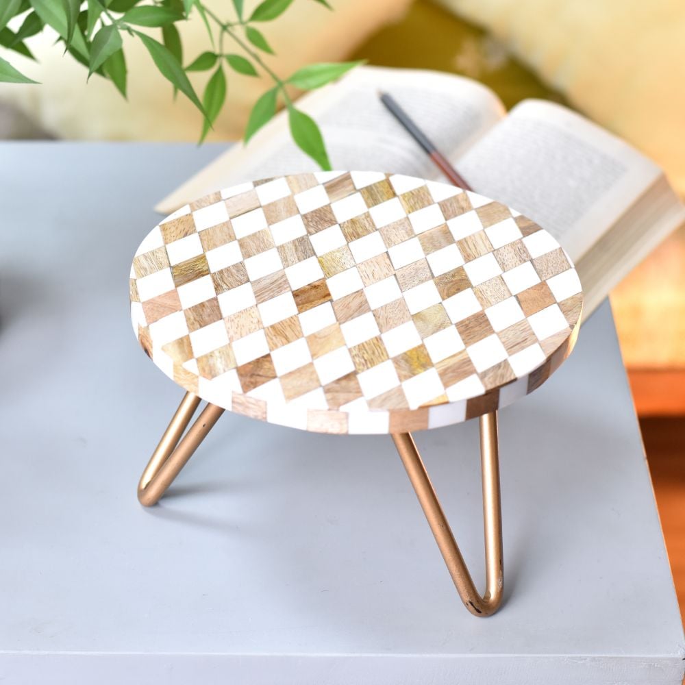 Wood and Resin Cake Stand with Iron Legs