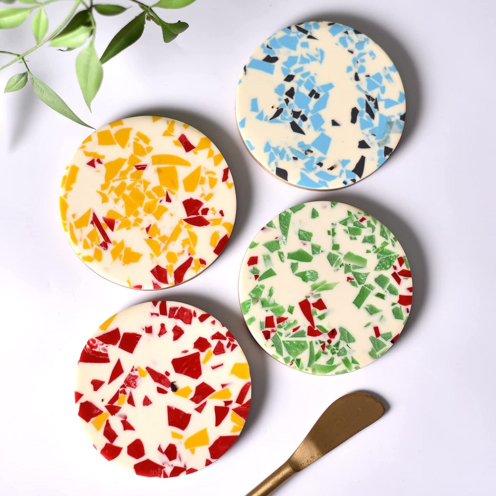 Handmade Terrazzo Multicolor Round Resin Set of 4 Decorative Coasters