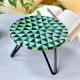 Green Chequered Wood And Resign Cake Stand Stool With  Iron Legs
