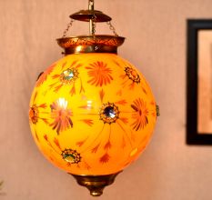 Mustard Glass Hanging Globe Lamp