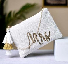 White Mrs Beaded Cross Body Sling Bag