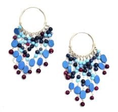 92.7 Sterling Silver Chandeliers Earrings With Blue And Red Stones