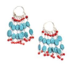 Turquoise Bali Hoop Chandelier Earrings In 92.5 Sterling silver