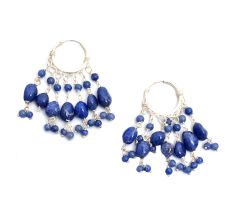 92.5 Sterling Silver Lapis Lazuli Hoop Earrings For Women And Girls