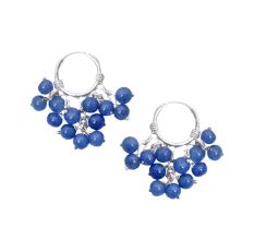 92.5 Sterling Silver Round Blue Cluster Beads Dangle Earrings