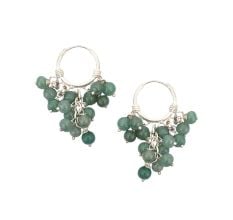 Round Green Onyx Beaded Hoop Earrings in 92.5 Sterling Silver