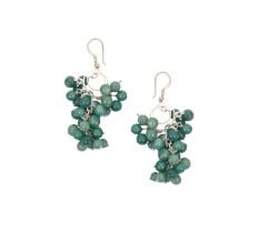 Green Beads and 92.5 Sterling Silver Cluster Earrings