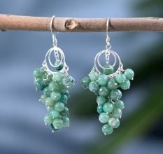 Green Beads and 92.5 Sterling Silver Cluster Earrings