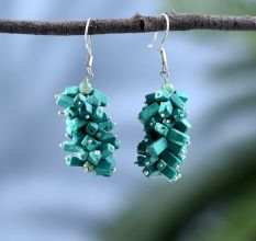 92.5 Sterling Silver Natural Turquoise Nugget Drop Earrings