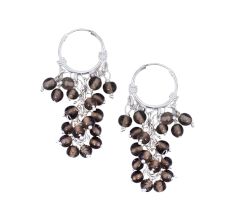 92.5 Sterling Silver Brown Bunch Hoop Hanging Earrings