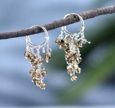 92.5 Sterling Silver Brown Bunch Hoop Hanging Earrings
