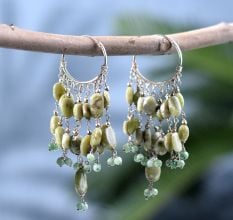 Light Green Beaded Drop Earrings with 92.5 Sterling Silver