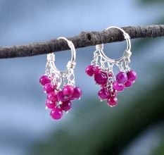92.5 Pink Beaded Ring Hoop Earrings