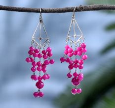 92.5 Sterling Silver and Pink Chalcedony Chandelier Earrings