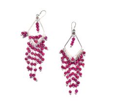 92.5 Sterling Silver With Pink Bead Layered Earrings