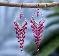 92.5 Sterling Silver With Pink Bead Layered Earrings