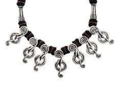 A Black Thread Cotton Dori Oxidised Silver Music Note Charm Necklace