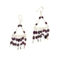 Drop Dangler 92.5 Sterling Silver Earrings With Red Garnet Beads