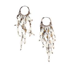 White Oval Beads Hoop Boho 92.5 Sterling Silver Earrings