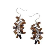 Tiger Eye Stone Chip 92.5 Sterling Silver Drop Dangle Earrings