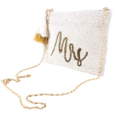 White Mrs Beaded Cross Body Sling Bag