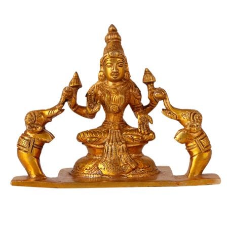 Sitting Goddess Lakshmi or Laxmi with two Elephants