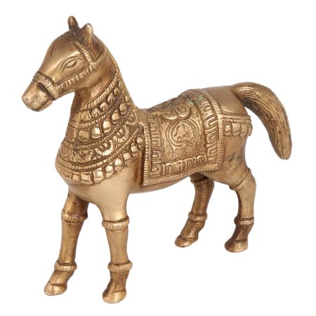 Indian Vintage Brass Horse with Artistic Work