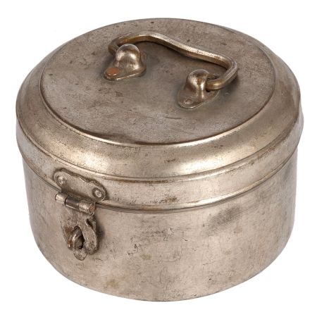 Round Brass Vintage Nickel Plated Food Box