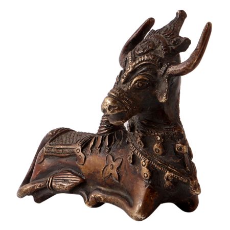 Brass Sitting Nandi Statue in Tribal Art