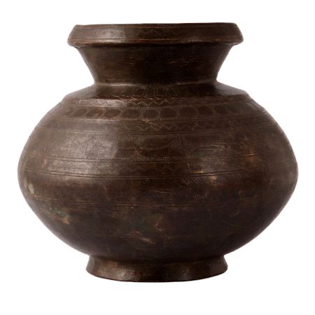 Spiritual Tribal Brass Pot In Dark Finish