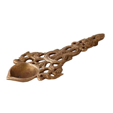 Decorative Brass Puja Diya or Aarti Lamp for Worship