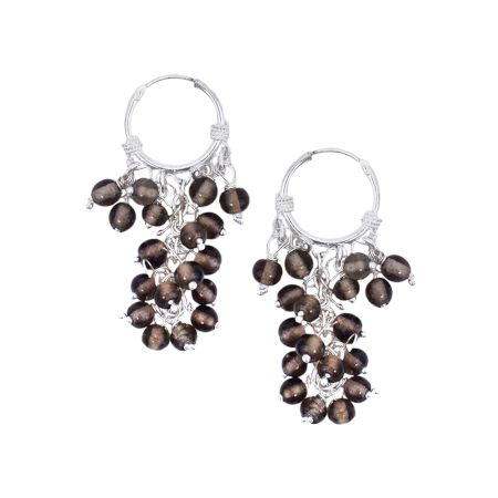 92.5 Sterling Silver Brown Bunch Hoop Hanging Earrings