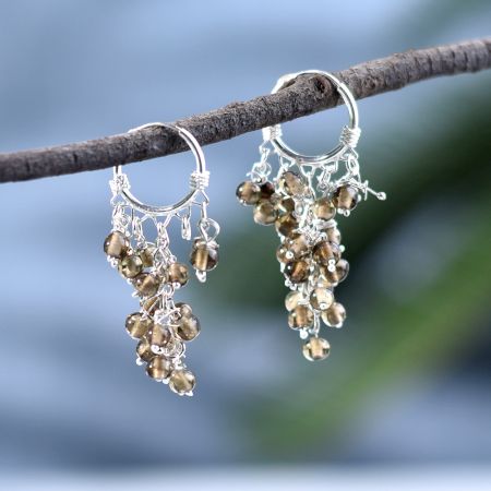 92.5 Sterling Silver Brown Bunch Hoop Hanging Earrings