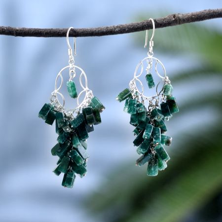 Green Malachite Drop Gypsy Earrings with 92.5 Sterling Silver