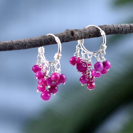 92.5 Pink Beaded Ring Hoop Earrings