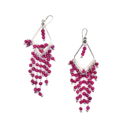 92.5 Sterling Silver With Pink Bead Layered Earrings