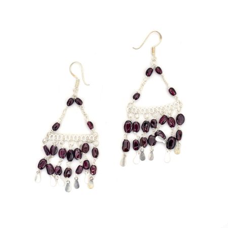Drop Dangler 92.5 Sterling Silver Earrings With Red Garnet Beads