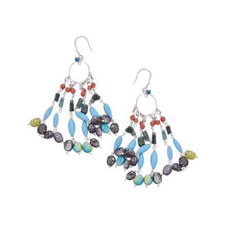 Multicolor Beads Dangle Earrings In 92.5 Sterling Silver