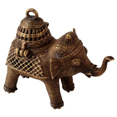 Brass Elephant Statue with Storage in Tribal Art