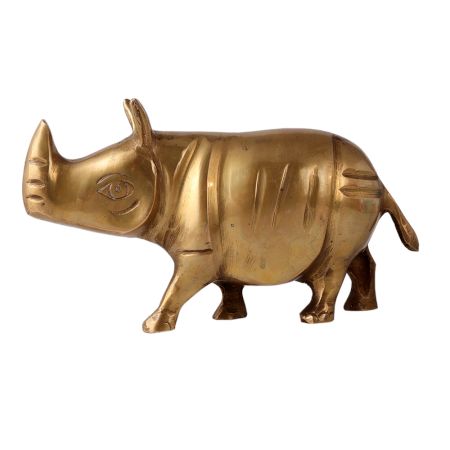 Standing Brass Rhino Statue