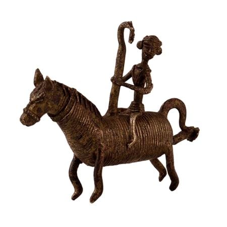 Hanging Brass Horse and Rider Statue in Tribal Art