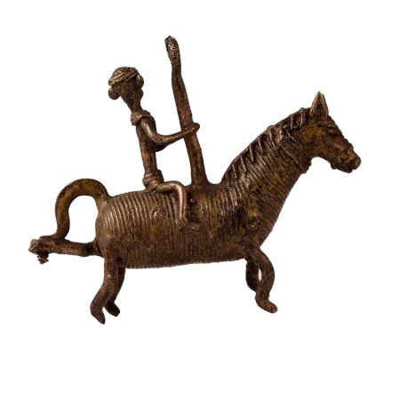 Hanging Brass Horse and Rider Statue in Tribal Art