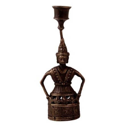 Traditional Brass Doll Candle Stand in Folk Art
