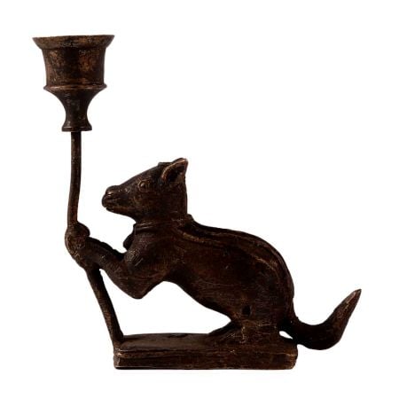 Brass Squirrel Candle Stand in Folk Art