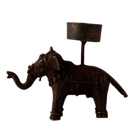 Handmade Brass Elephant Candle Holder in Folk Art
