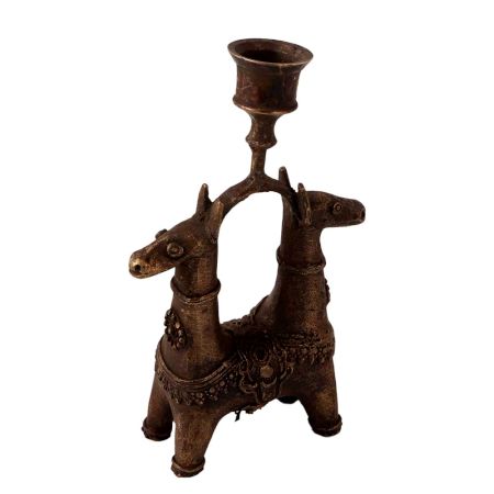 Handcrafted Brass Camel Candle Stand in Folk Art