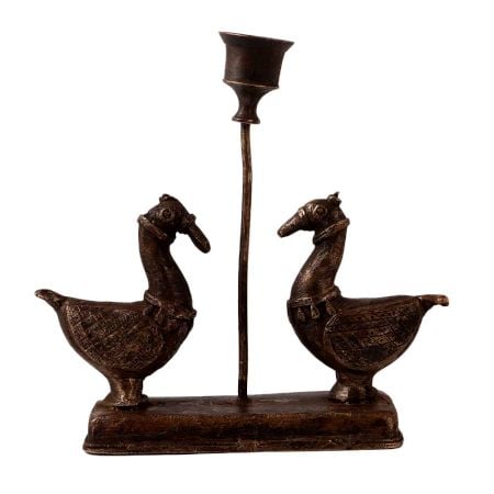 Vintage Brass Duck Candle Stand in Folk Art