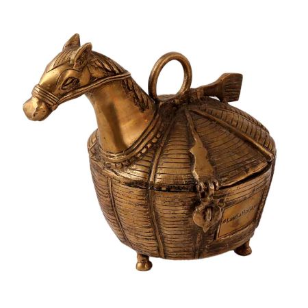 Brass Round Box with Horse Head