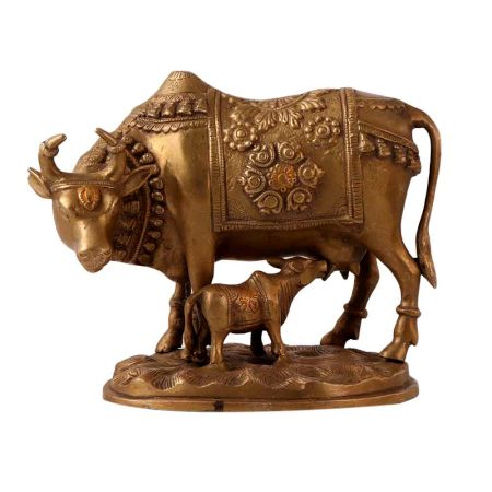 Brass Cow and Calf Statue for Home Decor